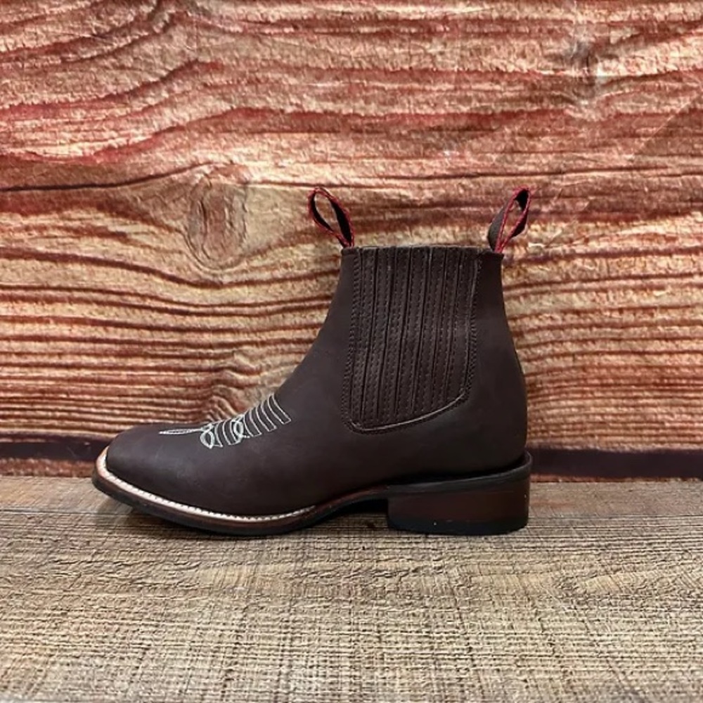 Women's Nubuck Leather Western Cowgirl Half Boot Brown Rodeo Botin Piel Café - Picture 3 of 5